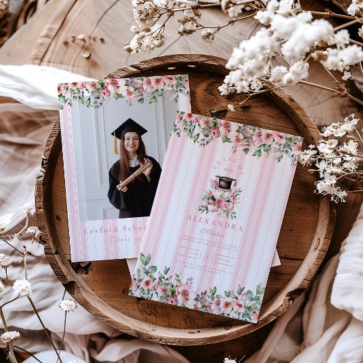 Invitation Chic Photo Pink Floral Graduation Party