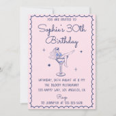 Invitation Chic Pink & Blue Martini Glass 30th Birthday (Devant)