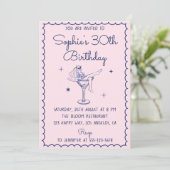 Invitation Chic Pink & Blue Martini Glass 30th Birthday (Debout devant)