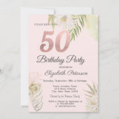 Invitation Chic Pink Boho Floral 50e fête d'anniversaire (Devant)