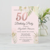 Invitation Chic Pink Boho Floral 50e fête d'anniversaire (Debout devant)