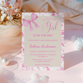 Invitation Chic Pink Bow Baby Girl Douche
