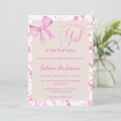 Invitation Chic Pink Bow Baby Girl Douche (Debout devant)