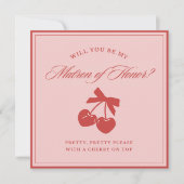 Invitation Chic Pink Bow Cherry Matron of Honor Proposal Card (Devant)