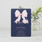 Invitation Chic Pink Bow Confetti Navy Blue Quinceañera   (Debout devant)