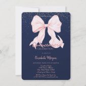Invitation Chic Pink Bow Confetti Navy Blue Quinceañera   (Devant)