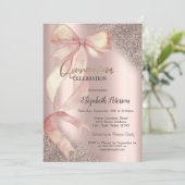 Invitation Chic Pink Bow Glitter Rose Gold  Quinceañera (Debout devant)