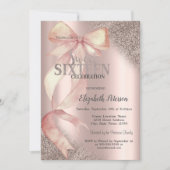 Invitation Chic Pink Bow Glitter Rose Gold Sweet 16  (Devant)