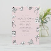 Invitation Chic Pink Bows Cakes Champagne Bridal Shower (Debout devant)