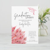 Invitation Chic Pink Feather Graduation Party (Debout devant)
