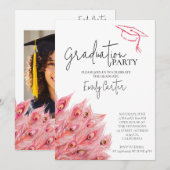 Invitation Chic Pink Feather Graduation Party (Devant / Derrière)
