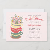 Invitation Chic Pink Floral Fête des mariées Tea Party (Devant)