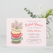 Invitation Chic Pink Floral Fête des mariées Tea Party (Debout devant)