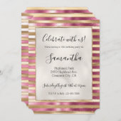 Invitation Chic Pink Gold Glam Stripes (Devant / Derrière)