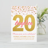 Invitation Chic Pink Gold Parties scintillant Confetti Fille  (Debout devant)