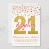 Invitation Chic Pink Gold Parties scintillant Confetti Fille (Devant)