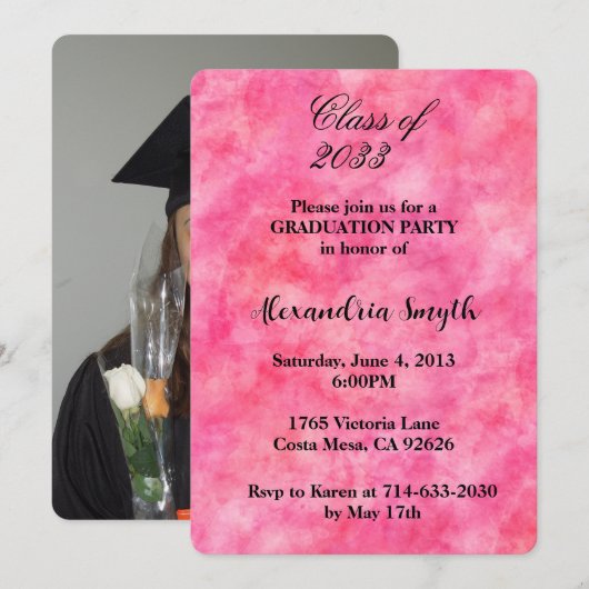 Invitation Chic Pink Graduation Votre Photo (Devant / Derrière)