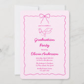 Invitation Chic Pink Hand Drawn Bow Squiggle Graduation Party (Devant)