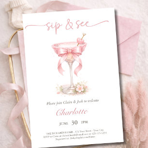 Invitation Chic Pink Martini Tini Une Bébé Fille Boire Et Voi