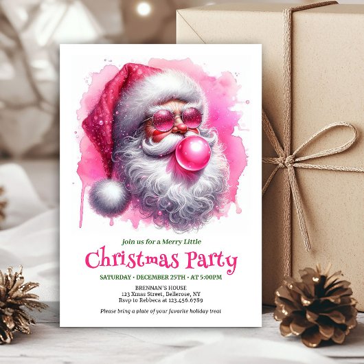 Invitation Chic pink santa chewing gum watercolor Christmas 