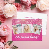 Chic Pink Sparkle Photo Collage Anniversaire
