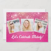 Invitation Chic Pink Sparkle Photo Collage Anniversaire (Devant)