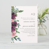 Invitation Chic Plum aquarelle Floral sur Mariage de broche (Debout devant)