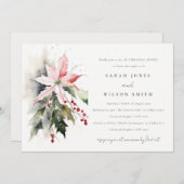 Invitation Chic Poinsettia Berries Dîner de répétition de feu (Devant / Derrière)