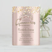 Invitation Chic points dorés, Couronne florale Quinceañera (Debout devant)