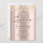 Invitation Chic points dorés, Couronne florale Quinceañera (Devant)