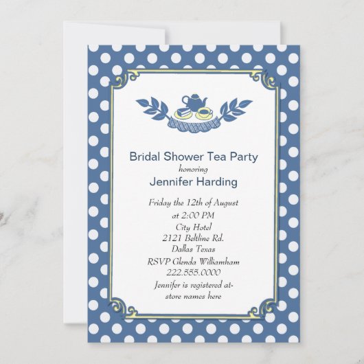 Invitation Chic Polka Dot Fête de l'mariée Tea Par (Devant)