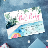 Invitation Chic pool anniversaire fête moderne aquarelle