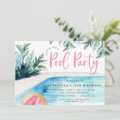 Invitation Chic pool anniversaire fête moderne aquarelle (Debout devant)