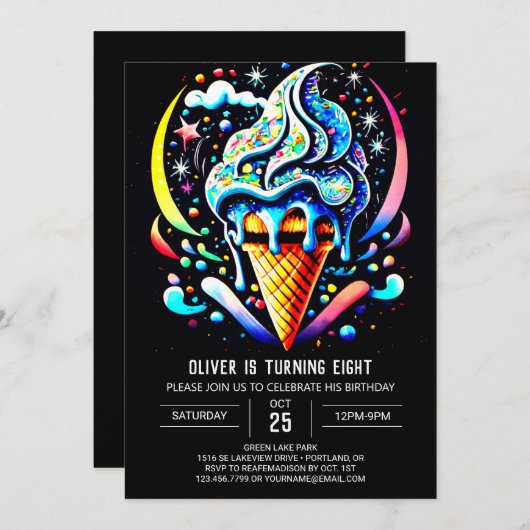 Invitation Chic Popsicle Custom Boy Crème de glace Anniversai (Devant / Derrière)