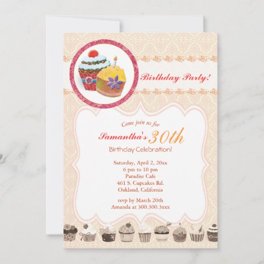 Invitation Chic Posh Cupcakes fête du 30e anniversaire (Devant)