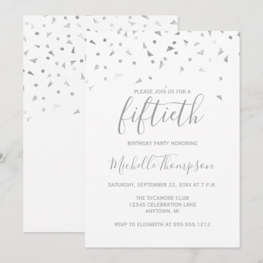 Invitation chic pour 50e anniversaire avec confett (Devant / Derrière)
