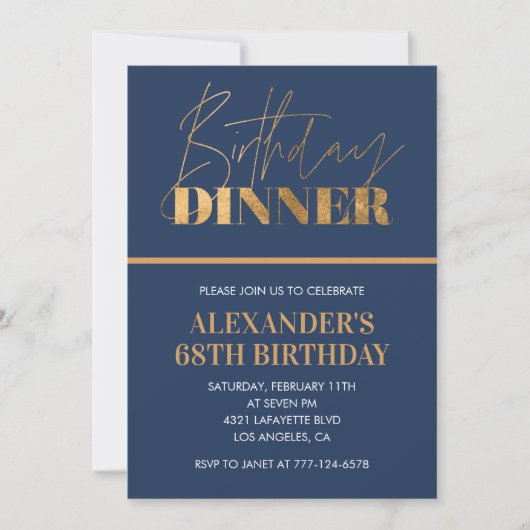 Invitation chic pour 68e anniversaire Dîner d'anni (Devant)