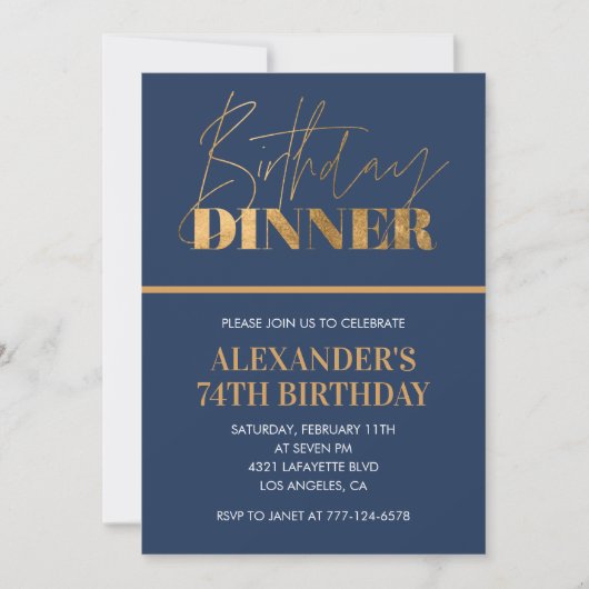 Invitation chic pour 74e anniversaire Dîner d'anni (Devant)