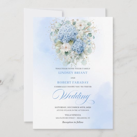 Invitation Chic Powder Blue Hydrangea Floral Wedding Invite (Devant)