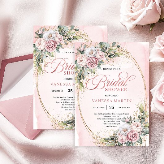 Invitation Chic Powder Pink Floral Eucalyptus Bridal Shower