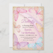 Invitation Chic Premier 1er Anniversaire Petit Papillon color (Devant)