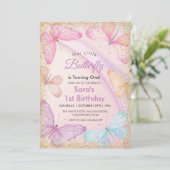Invitation Chic Premier 1er Anniversaire Petit Papillon color (Debout devant)