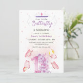 Invitation Chic Premier Anniversaire Purple Floral & Papillon (Debout devant)