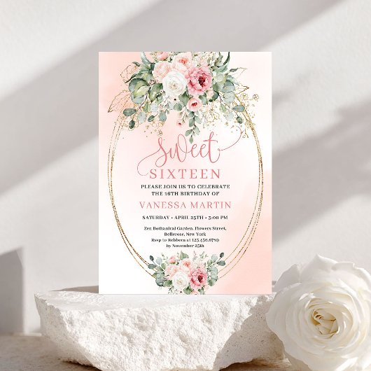 Invitation Chic Pretty Blush Rose Gold Glitter 16th Birthday