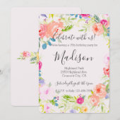 Invitation Chic Pretty Peach Rose Aquarelle d'anniversaire Fl (Devant / Derrière)
