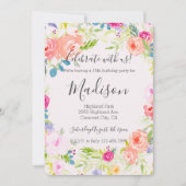 Invitation Chic Pretty Peach Rose Aquarelle d'anniversaire Fl (Devant)
