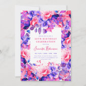 Invitation Chic Purple Aquarelle Florale 60e fête d'anniversa (Devant)