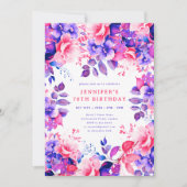 Invitation Chic Purple Aquarelle Florale 70e Anniversaire (Devant)