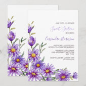 Invitation Chic Purple Aster Floral Verdure Anniversaire (Devant / Derrière)