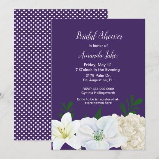 Invitation Chic Purple Bridal (Devant / Derrière)